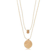 Новое модное милое Двухслойное ожерелье маленький золотого цвета в форме слезы кулон и текстурированный круглый кулон в форме диска ожерелье для женщин 2024 - купить недорого