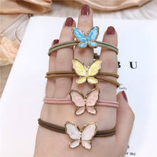Korean Alloy Drop Butterfly Hair Rope Women Elastic Hairpins Rubber Bands Accessories for Girls Tie Hair Ring Headdress Holder 2024 - buy cheap