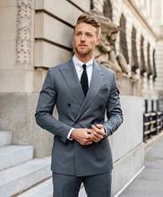 2021 Gray Men Wedding Suits Summer Beach Double Breasted Groom Tuxedos Mens Wedding Prom Blazer 2 Pieces 2024 - buy cheap