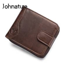 Johnature Men Wallets 2022 New Genuine Leather Wallet Card Holder Zipper Short Rfid Anti Theft Cowhide Multi-card Position Purse 2024 - buy cheap