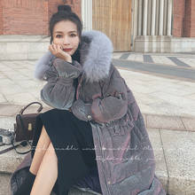 Casaco de inverno feminino, casaco longo solto, grosso, quente, acolchoado de algodão, jaqueta feminina, elegante, gola grande de pele com capuz, roupa de exterior 2024 - compre barato