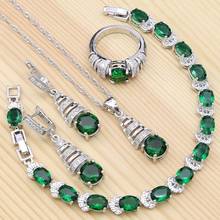 Silver 925 Jewelry Sets for Girls Green Cubic Zirconia Ring Bracelet Necklace Pendant Earrings Wedding Set 2024 - buy cheap