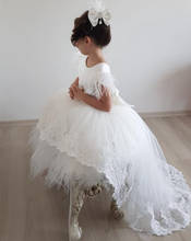 Bonito branco bebê menina vestidos de penas rendas inchado tule alto-baixo pequena princesa infantil menina vestidos de aniversário vestido de festa 2024 - compre barato