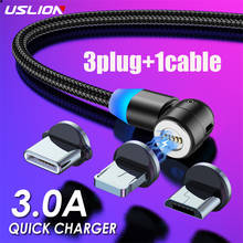 Магнитный кабель USLION 3 в 1, USB 3 А, быстрая зарядка, Тип C, Магнитная Зарядка Micro для iPhone 12 11 Pro Max Plus Samsung Xiaomi Huawei 2024 - купить недорого