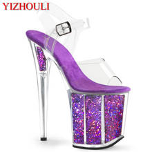 Stage model training sexy transparent purple sequins 20 cm stiletto heels, 8 inch nightclub stiletto sandals 2024 - buy cheap