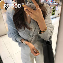 RUGOD Fashion Criss-cross Knitted Sweater Women Sexy V Neck Long Sleeve Pullover Autumn Winter Sweater Pull Femme Hiver Sweter 2024 - buy cheap