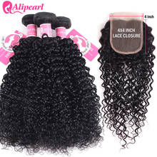 AliPearl-pendientes rizados con cierre 4x4, extensiones de cabello rizado brasileño prearrancado, con cierre, Remy 2024 - compra barato