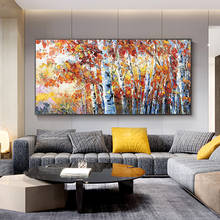 Pintura al óleo de arte abstracto de bosque de abedul, imágenes artísticas de pared modernas, pinturas de pared grandes, pintura al óleo hecha a mano para decoración de sala de estar 2024 - compra barato