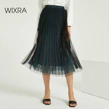 Wixra Women Shiny Mesh Skirts Autumn Winter Spring Stylish High Elastic Waist Mid-calf Skirt Streetwear Casual Skirt 2024 - buy cheap
