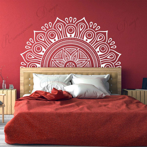 Bohemian Style Half Mandala Headboard Wall Decal Vinyl Home Decor Bedroom Lotus Flower Zen Yoga Stickers Mural 4244 In The Rownocean Official At A Of - Vinyl Room Decor Stickers
