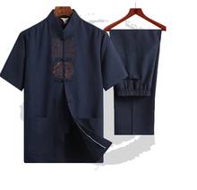 Alta qualidade estilo chinês novo bordado de linho algodão dos homens wu shu roupas manga longa camisa & calça kung fu tai chi terno 2024 - compre barato