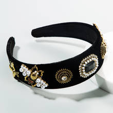 Creative Flannel Bee Headbands Rhinestone Pearl Hair Hoop Band Women Alloy Ornament Hairband Wide Black Fashion Bezel Baroque 2024 - buy cheap