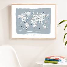 World Map Poster Prints Animals Theme Map Canvas Painting Funny Creative Map Wall Art Wall Pictures Nursery Home Wall Decor 2024 - buy cheap
