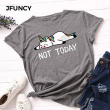 JFUNCY 100% хлопок женские топы с принтом единорога Летняя Повседневная футболка плюс размер короткий рукав женские Графические футболки 2024 - купить недорого