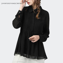 Fashion Pleated Black Chiffon Shirt Long Sleeve Turn-Down Collar Loose Plus Size Spliced Women 2020 Autumn New Mid-Length Tops 2024 - buy cheap