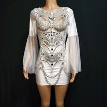 Luxurious Rhinestones White Mini Dress Women Birthday Evening Prom Party Crystals Bodycon Dresses Female Singer Stage Outfit 2024 - buy cheap