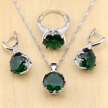 Silver 925 Jewelry Green Cubic Zirconia White Zircon Beads Jewelry Sets For Women Party Earrings/Pendant/Necklace/Ring 2024 - buy cheap