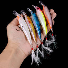 HENGJIA 5PCS Diving Minnow Fishing Lure with Feather Tail Saltwater Freshwater Hard Bait Plastic Lure Artificial Bait 13.5g 11cm 2024 - buy cheap