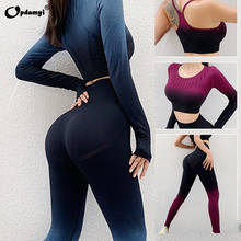 2021 Ombre Women Yoga Set Workout Long Sleeve Crop Top Sports Bra Seamless Leggings Gym Clothing Fitness Sportswear Sports Suits 2024 - buy cheap