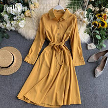 2020 Women Spring Slim Sashes Shirt Dress Streetwear French Style Solid Romantic Vintage Dresses Autumn Casual Midi Long Dresses 2024 - buy cheap