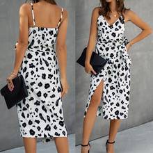 Leopard Print Boho Women Dress Ladies Sleeveless Midi Dress Tie Waist Bodycon Prom Evening Party Dress Summer Beach Sundress 2024 - buy cheap