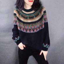 Woman Sweaters Ethnic Style Patchwork round Neck Knitwear 2020 Winter Sweater Femme Chandails Pull Hiver 2024 - buy cheap