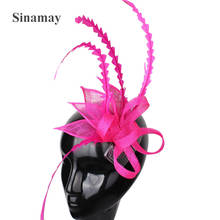 Magenta Sinamay Material Fascinator Headwear Millinery Hats Women Wedding Kentucky Headpiece With Feather Cocktail Event Hats 2024 - buy cheap