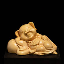 Escultura de Animal de cerdo pequeño, adornos Feng Shui de la suerte, tallado de madera de boj, artesanías creativas de decoración del hogar de madera maciza 2024 - compra barato