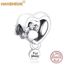 Fit Original pan Charms Bracelet Jewelry Real 925 Sterling Silver Paw Heart with Tag engraving Fur mum Dangle Charm Beads 2024 - buy cheap