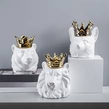 Coroa dourada branco cerâmica com tampa tanque de armazenamento doces jar decoração desktop animais cabeça tanque de armazenamento nordic decoração para casa 2024 - compre barato
