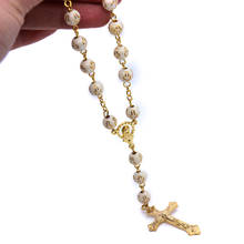 Cadena religiosa de cuentas de oro, joyería de oración, collar religioso de cruz de Jesús en INRI, cadena de hilo virgen 2024 - compra barato