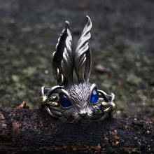 Женское Винтажное кольцо с большими кроличьими ушками, винтажное серебристое кольцо с объемными синими глазами в стиле ретро, ювелирное украшение для мужчин и женщин, подарок на день рождения 2024 - купить недорого
