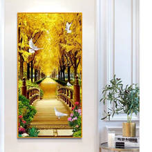 DIY 5D Diamond Painting Golden Tree White Pigeon Bridge Corridor Full square round Cross Stitch Rhinestone Mosaic Decor Picture 2024 - buy cheap