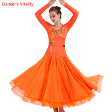 Custom made Womens Waltz Tango Flamenco Womens Ballroom Standard Dance Dresses Long-sleeved Dance Skirts 2024 - buy cheap