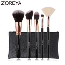 ZOREYA брендовые черные 5 шт. набор кистей для макияжа супер мягкие синтетические волосы тени для век основа для пудры Веерная Кисть косметический инструмент для макияжа 2024 - купить недорого
