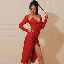 Женское вечернее платье, Красное Облегающее платье средней длины с V-образным вырезом и длинными рукавами, винтажное элегантное праздничное платье, 2020 2024 - купить недорого