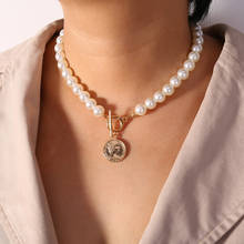 WUKALO-gargantilla de perlas de imitación para mujer, collar con colgante de nudo de moneda de Color dorado, cadena larga, joyería, regalos de fiesta 2024 - compra barato