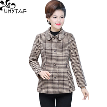 UHYTGF Elegant Mother Autumn Winter Woolen Jacket Fashion Lattice Casual Women Coat Single-Breasted Loose Plus Size Outwear 1228 2024 - buy cheap