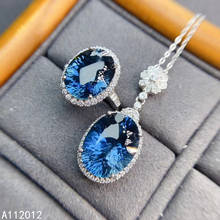 Kjjeaxcmy jóias finas topázio azul natural 925 prata esterlina clássico menina novo pingente colar conjunto anel suporte teste com caixa 2024 - compre barato