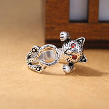 Anéis punk elegantes de prata, anéis grandes de gato para mulheres e homens, anéis ajustáveis de tamanho grande 2024 - compre barato