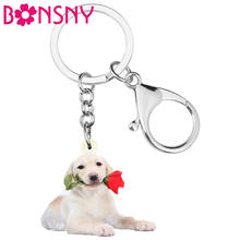 Bonsny-llaveros de acrílico con forma de rosa para mujer, llaveros de perro, flores, animales, llavero, bolso para coche, Decoración, regalo 2024 - compra barato