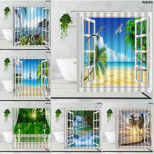 Пляжная занавеска для душа «Водопад», Набор Для Открывания Окна, Морского Пейзажа, занавеска для ванной комнаты, 3D Декор для дома 2024 - купить недорого