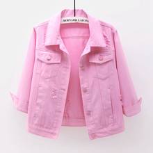 Fashion White Pink Denim Jacket Women Casual Slim Short Student Outwear Chaqueta Mujer Harajuku Holes Jeans Jacket Coat Female 2024 - buy cheap