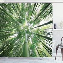 Cortina de chuveiro de bambu tropical floresta tropical árvores de bambu alto em grove estilo exótico natureza tema imagem poliéster tecido banheiro 2024 - compre barato