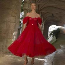 New Red/Burgundy Off Shoulder A Line Short Wedding Dress Robe Mariee Sweetheart Tea Length Tulle Bridal Gown vestido de novia 2024 - buy cheap