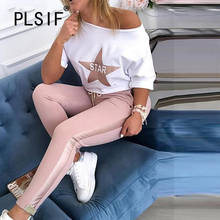 2020 new fashion letter print short sleeve round neck and pants 2 pieces set casual lady fashion women tracksuits 2024 - buy cheap