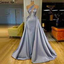 Dubai luz azul sereia um ombro vestidos de noite 2020 cetim sem mangas miçangas formal design sereno hill bla70578 2024 - compre barato