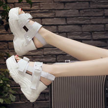 Sapatos de verão femininos, sandálias gladiadoras, sapatos de cunha femininos casuais, dedo aberto, salto alto preto e branco, 12cm 2024 - compre barato