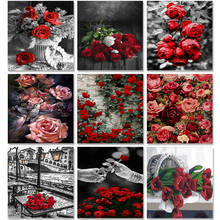 Pintura fotopersonalizada com números de rosas, conjuntos de flores diy com 60x75cm para desenho a óleo com números em tela, sem moldura, decoração de casa 2024 - compre barato