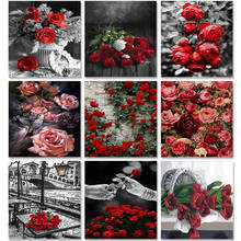 Flores de Kits de pintura por números rosas fotopersonalizadas, 60x7, 5cm, bordado al óleo por lienzo con paisaje, decoración del hogar sin marco 2024 - compra barato